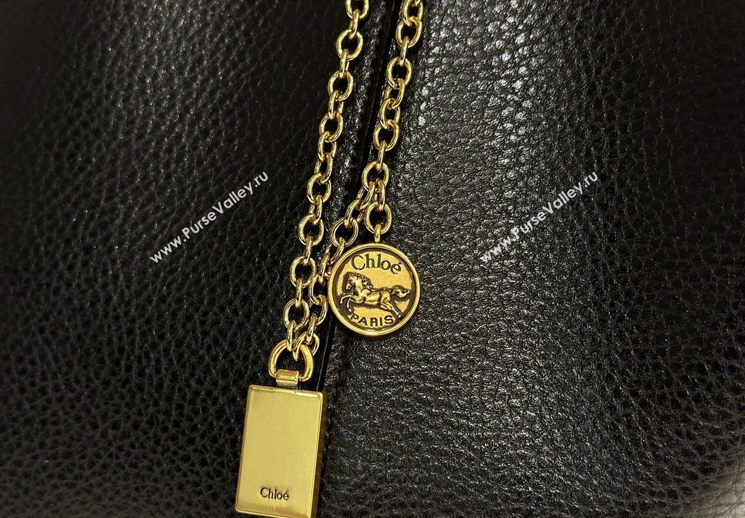 Chloe Large Spin Tote Bag in Grained Leather Black 2025 1120 (DLA-251120044)