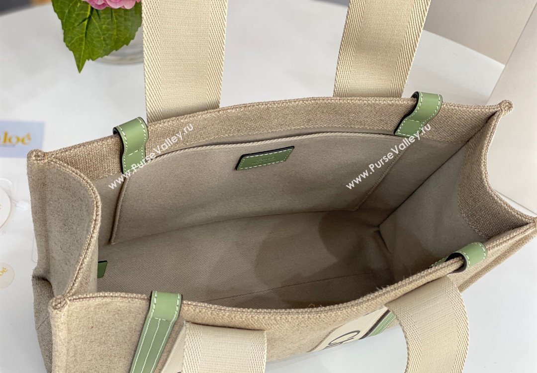 Chloe Medium Woody Tote Bag in Linen Canvas and Calfskin Leather Light Green 2025 1120 (DLA-251120075)
