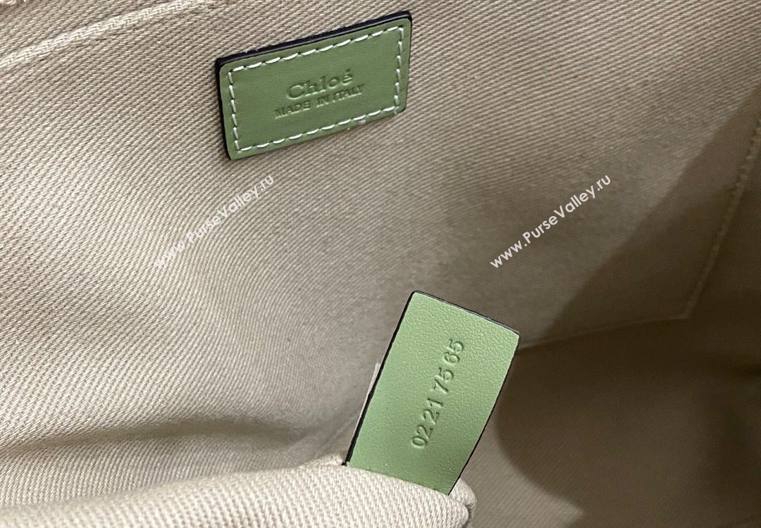 Chloe Medium Woody Tote Bag in Linen Canvas and Calfskin Leather Light Green 2025 1120 (DLA-251120075)