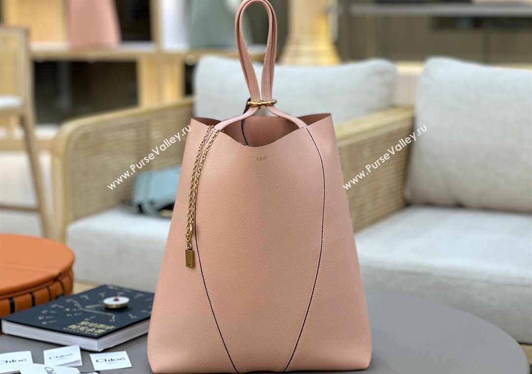 Chloe Large Spin Tote Bag in Grained Leather Light Pink 2025 1120 (DLA-251120045)