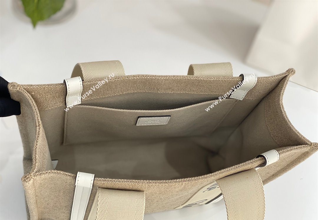 Chloe Medium Woody Tote Bag in Linen Canvas and Calfskin Leather White 2025 1120 (DLA-251120076)