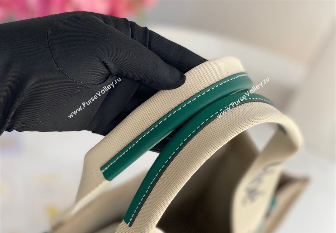 Chloe Medium Woody Tote Bag in Linen Canvas and Calfskin Leather Dark Green 2025 1120 (DLA-251120078)