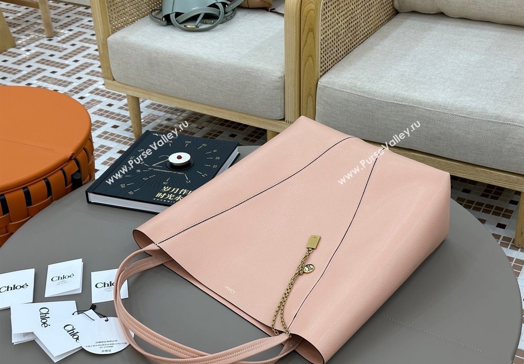 Chloe Large Spin Tote Bag in Grained Leather Light Pink 2025 1120 (DLA-251120045)