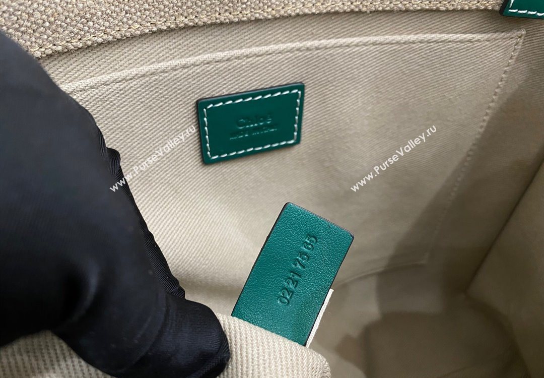 Chloe Medium Woody Tote Bag in Linen Canvas and Calfskin Leather Dark Green 2025 1120 (DLA-251120078)