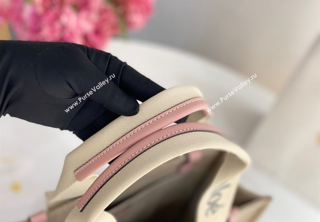 Chloe Medium Woody Tote Bag in Linen Canvas and Calfskin Leather Light Pink 2025 1120 (DLA-251120079)