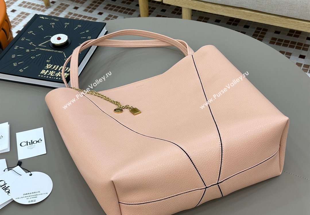 Chloe Large Spin Tote Bag in Grained Leather Light Pink 2025 1120 (DLA-251120045)