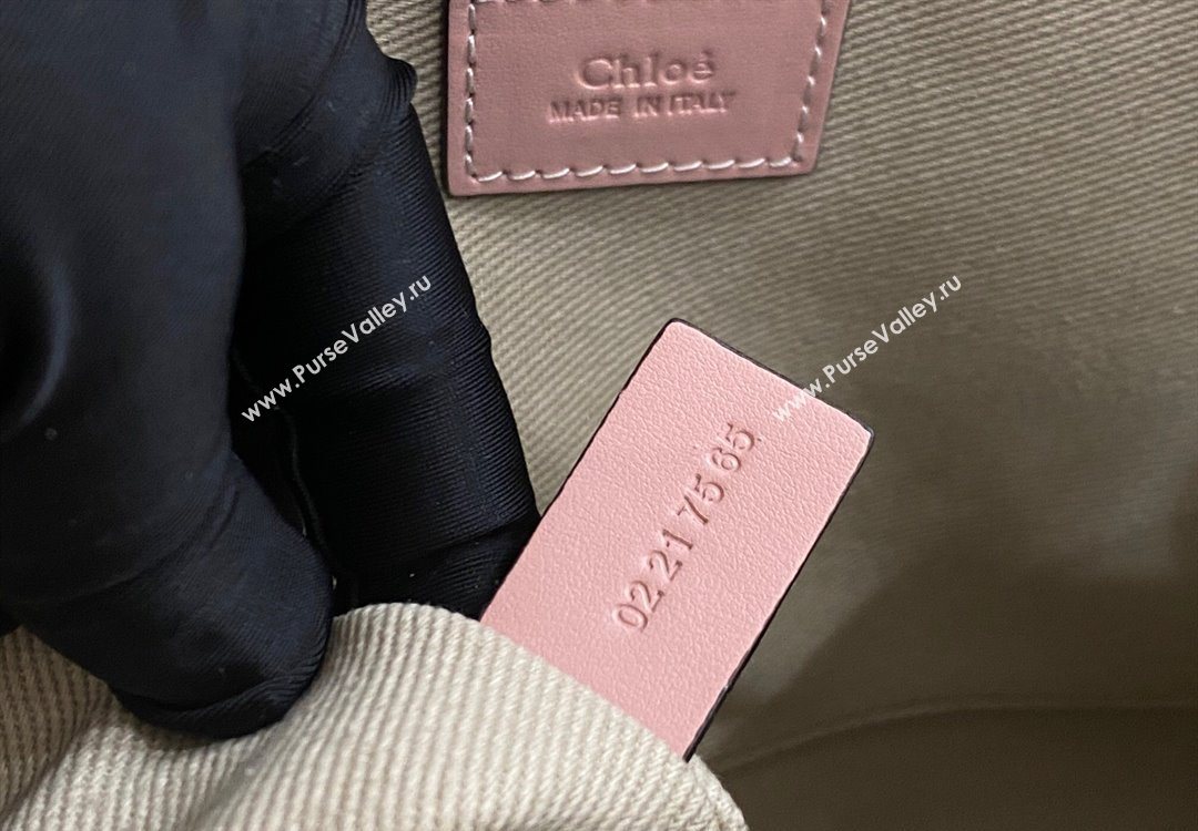 Chloe Medium Woody Tote Bag in Linen Canvas and Calfskin Leather Light Pink 2025 1120 (DLA-251120079)