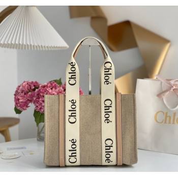 Chloe Medium Woody Tote Bag in Linen Canvas and Calfskin Leather Beige 2025 1120 (DLA-251120080)