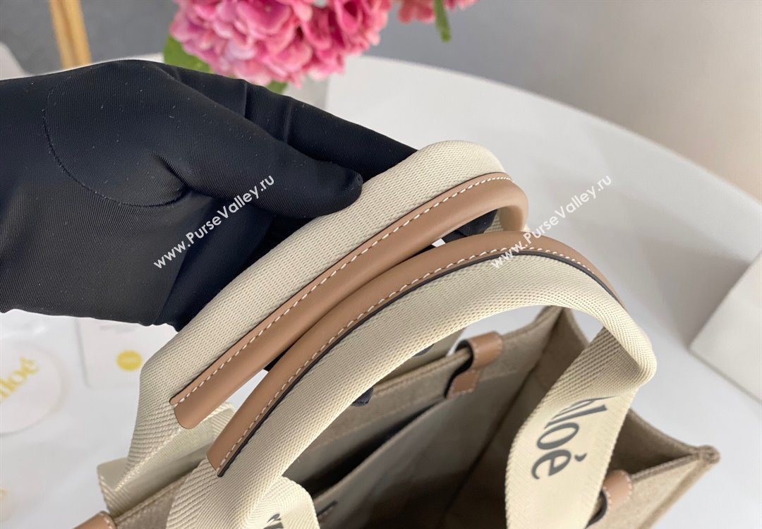 Chloe Medium Woody Tote Bag in Linen Canvas and Calfskin Leather Beige 2025 1120 (DLA-251120080)