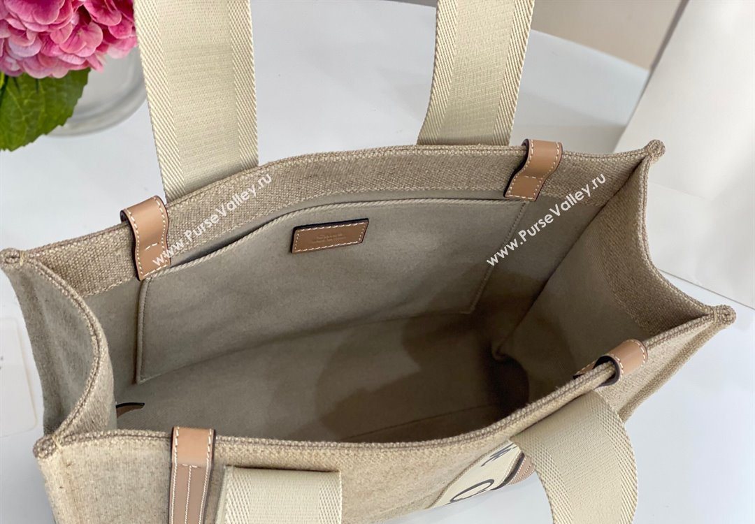 Chloe Medium Woody Tote Bag in Linen Canvas and Calfskin Leather Beige 2025 1120 (DLA-251120080)