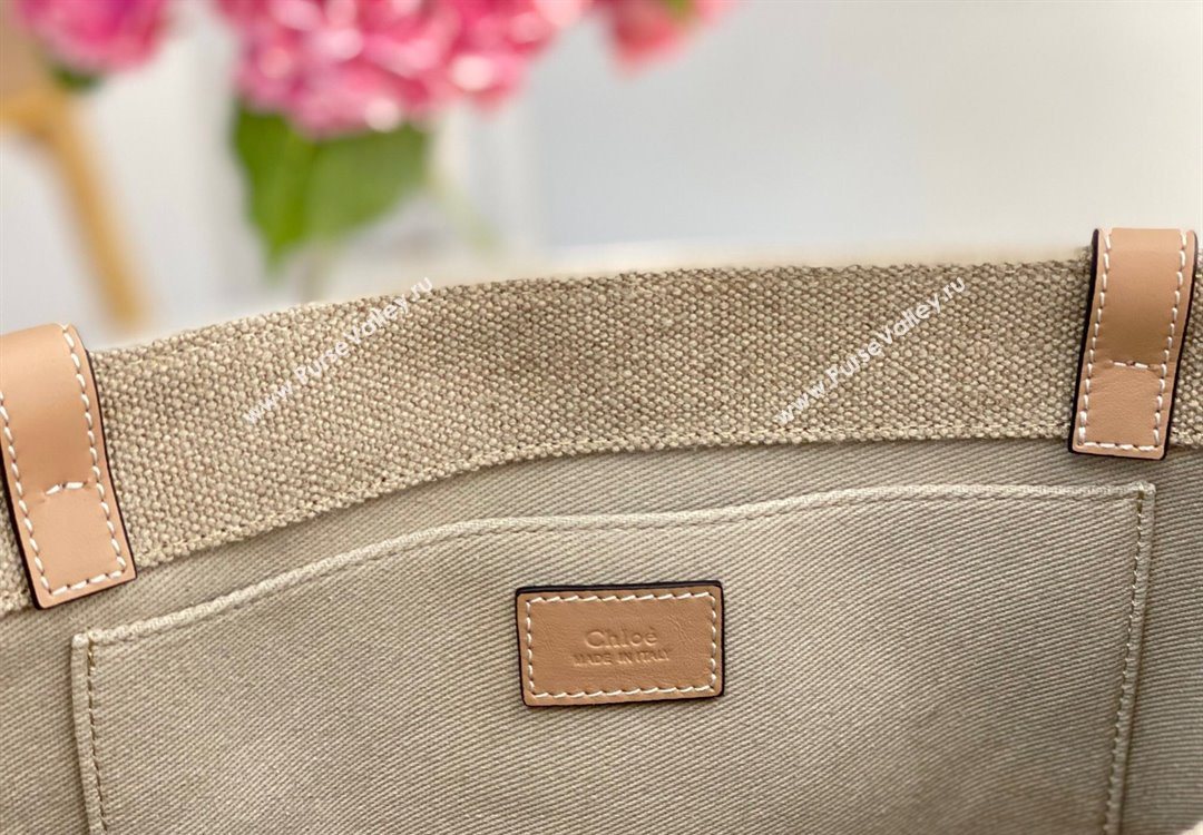 Chloe Medium Woody Tote Bag in Linen Canvas and Calfskin Leather Beige 2025 1120 (DLA-251120080)
