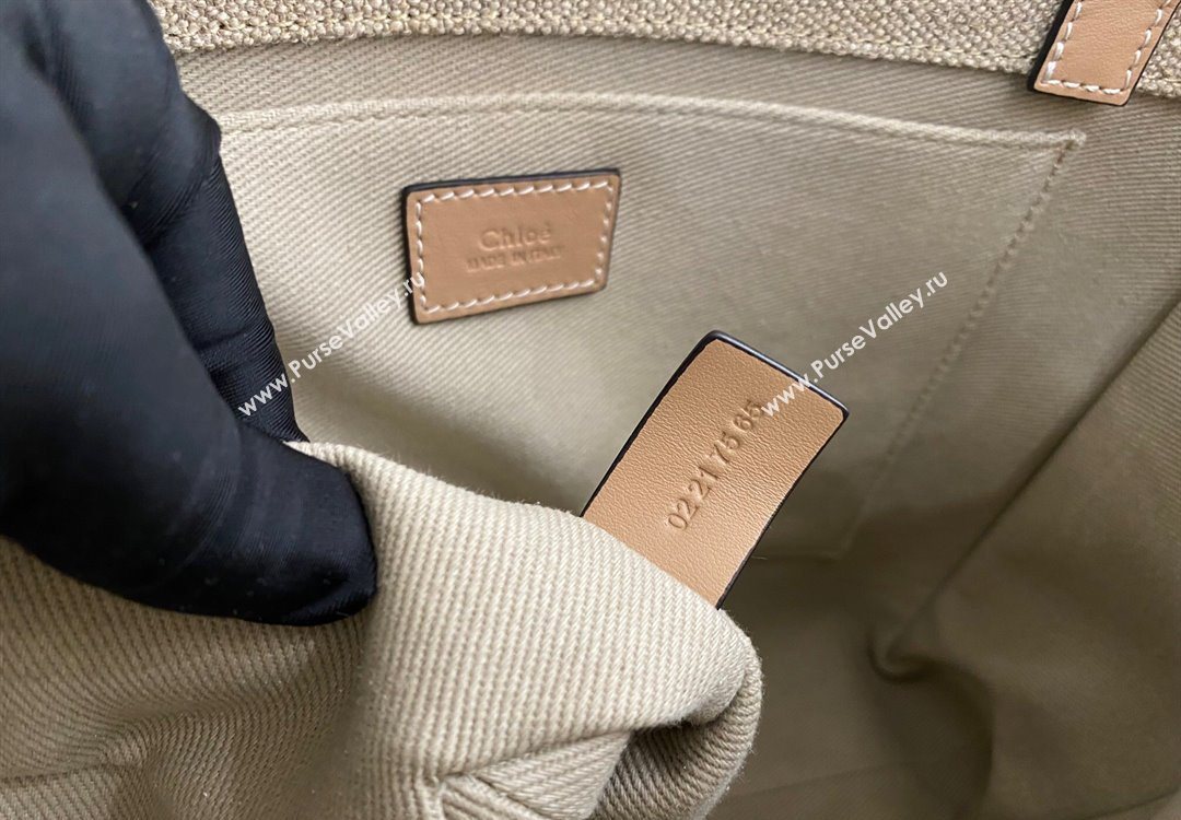 Chloe Medium Woody Tote Bag in Linen Canvas and Calfskin Leather Beige 2025 1120 (DLA-251120080)