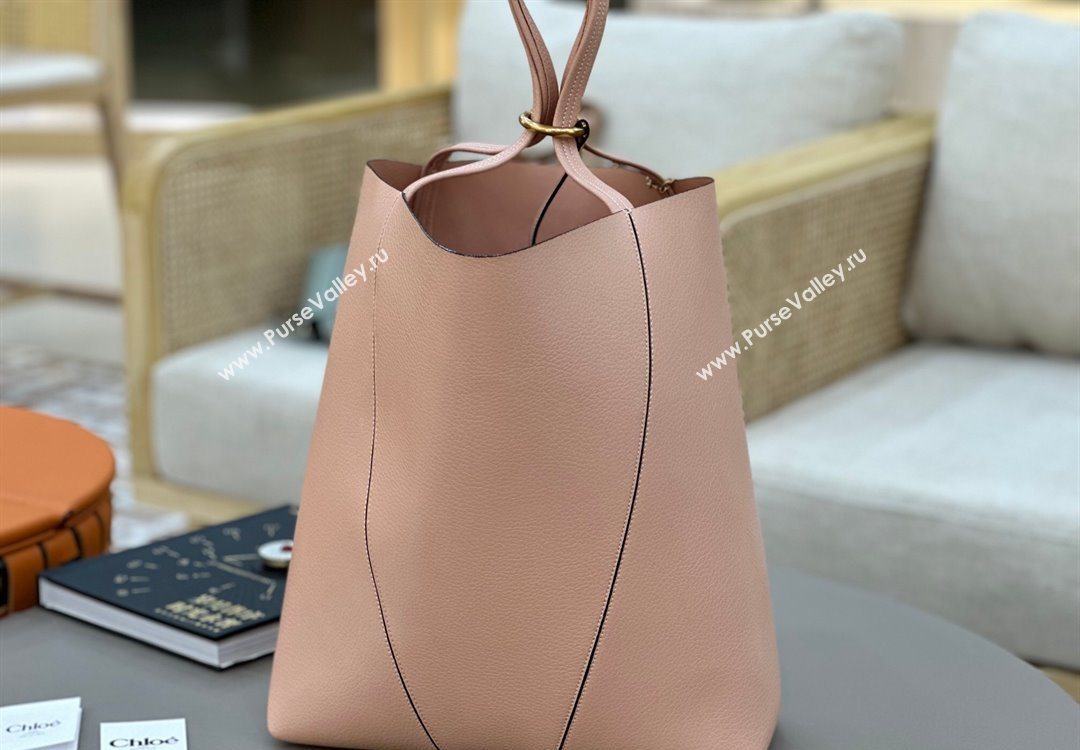 Chloe Large Spin Tote Bag in Grained Leather Light Pink 2025 1120 (DLA-251120045)