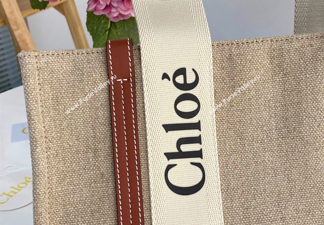 Chloe Medium Woody Tote Bag in Linen Canvas and Calfskin Leather Brown 2025 1120 (DLA-251120081)