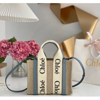 Chloe Small Woody Tote Bag in Linen Canvas and Calfskin Leather Denim Blue 2025 1120 (DLA-251120082)