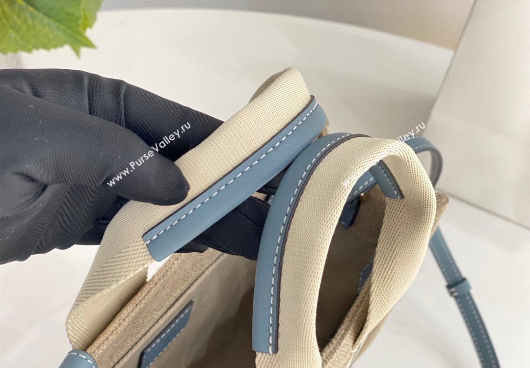 Chloe Small Woody Tote Bag in Linen Canvas and Calfskin Leather Denim Blue 2025 1120 (DLA-251120082)
