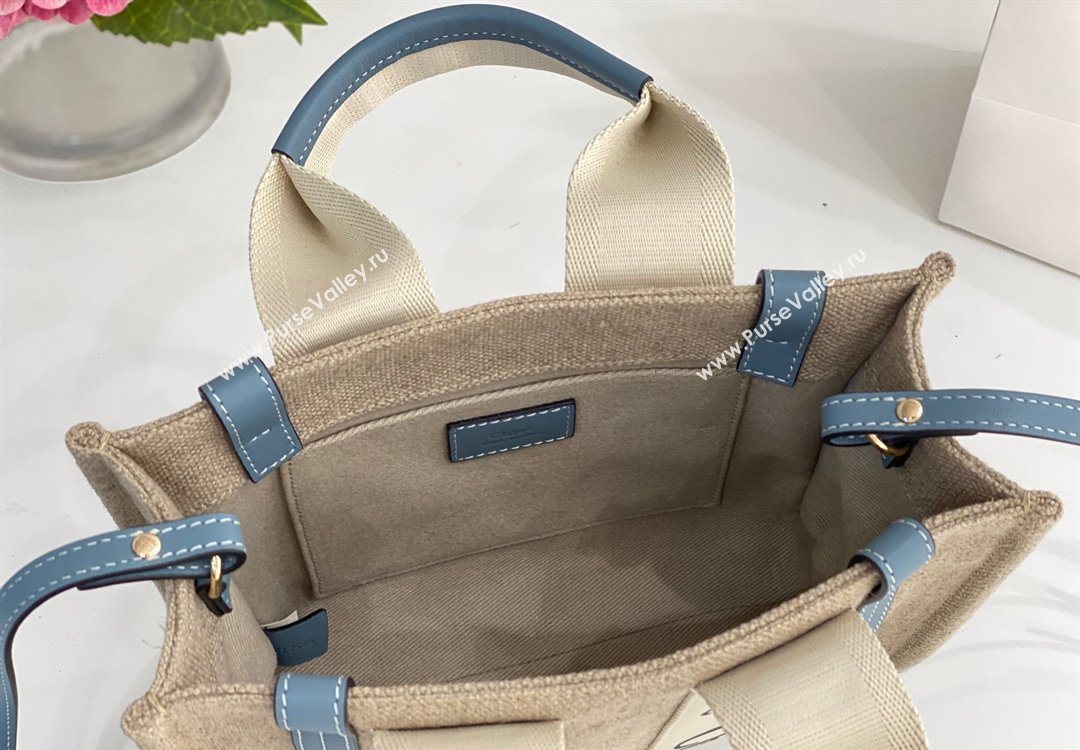 Chloe Small Woody Tote Bag in Linen Canvas and Calfskin Leather Denim Blue 2025 1120 (DLA-251120082)