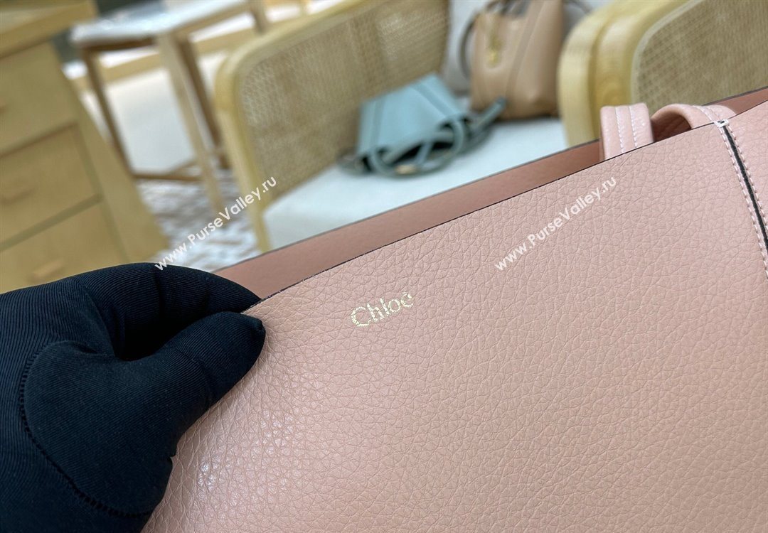 Chloe Large Spin Tote Bag in Grained Leather Light Pink 2025 1120 (DLA-251120045)