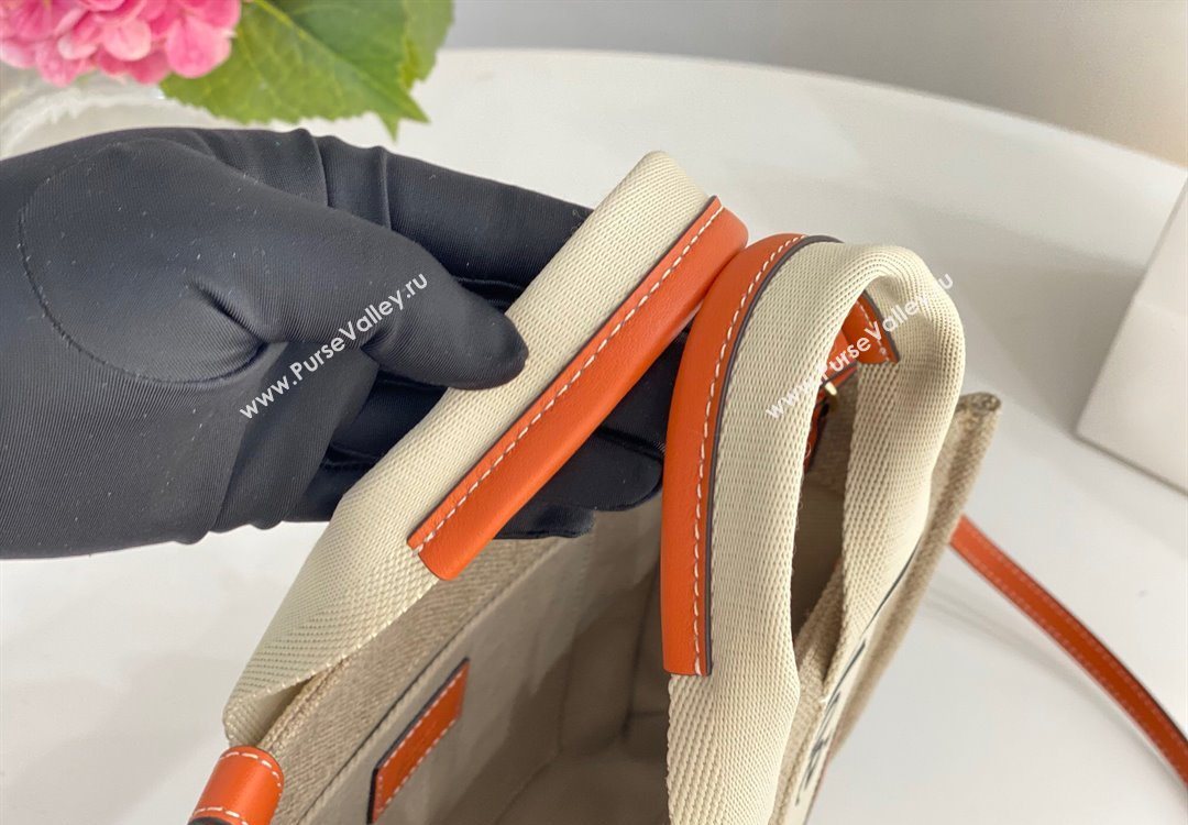 Chloe Small Woody Tote Bag in Linen Canvas and Calfskin Leather Orange 2025 1120 (DLA-251120084)
