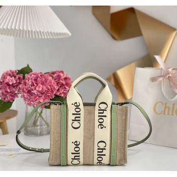 Chloe Small Woody Tote Bag in Linen Canvas and Calfskin Leather Light Green 2025 1120 (DLA-251120085)
