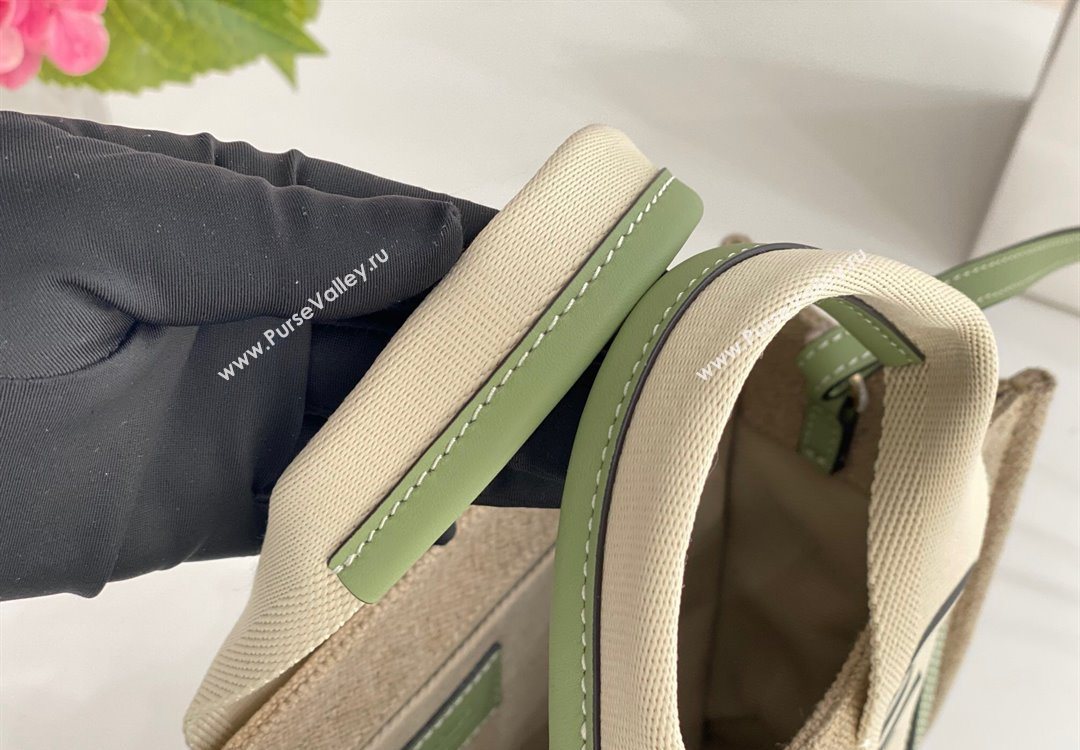 Chloe Small Woody Tote Bag in Linen Canvas and Calfskin Leather Light Green 2025 1120 (DLA-251120085)