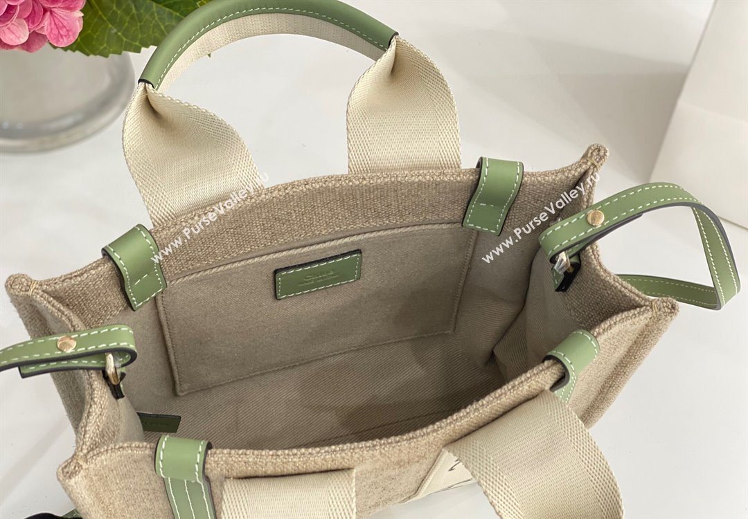 Chloe Small Woody Tote Bag in Linen Canvas and Calfskin Leather Light Green 2025 1120 (DLA-251120085)