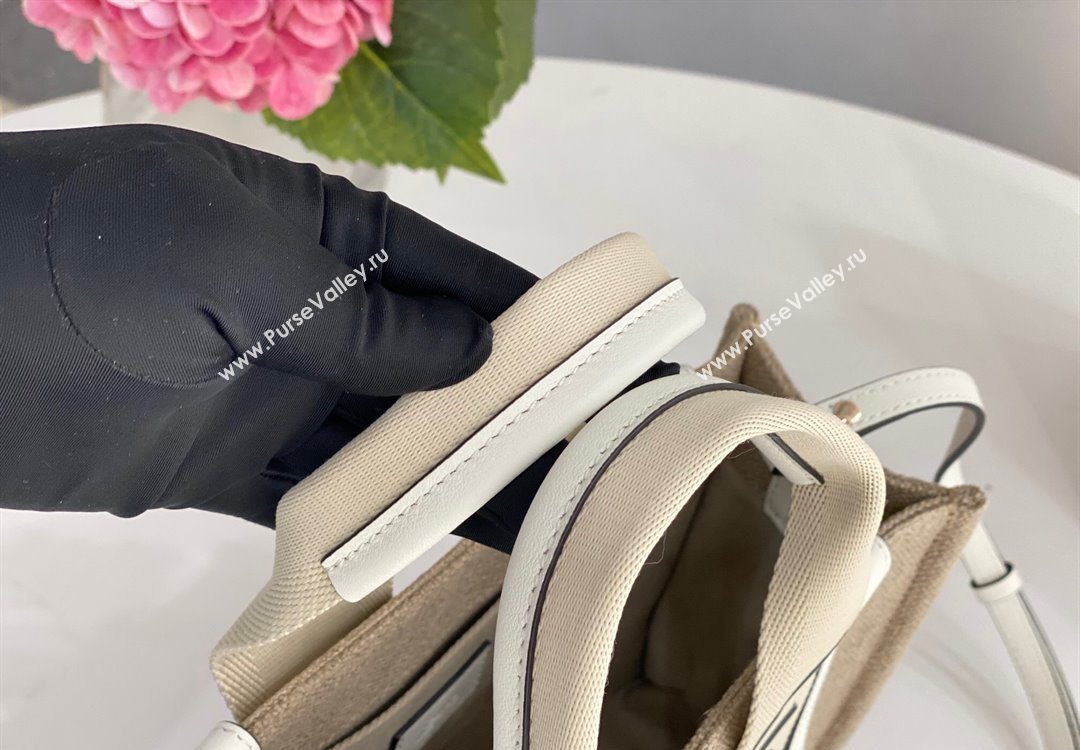 Chloe Small Woody Tote Bag in Linen Canvas and Calfskin Leather White 2025 1120 (DLA-251120086)