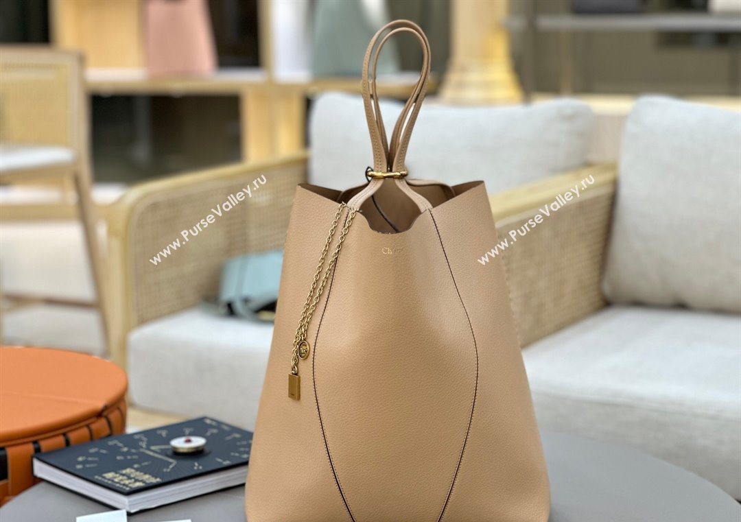 Chloe Large Spin Tote Bag in Grained Leather Beige 2025 1120 (DLA-251120046)