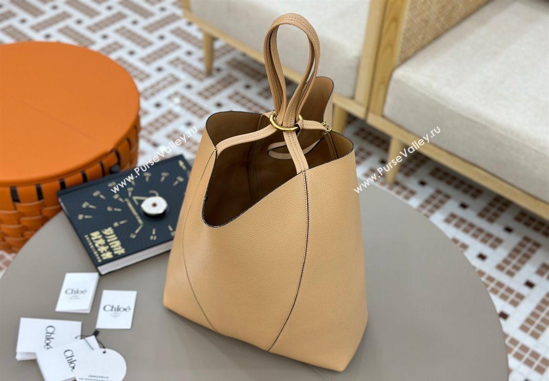 Chloe Large Spin Tote Bag in Grained Leather Beige 2025 1120 (DLA-251120046)