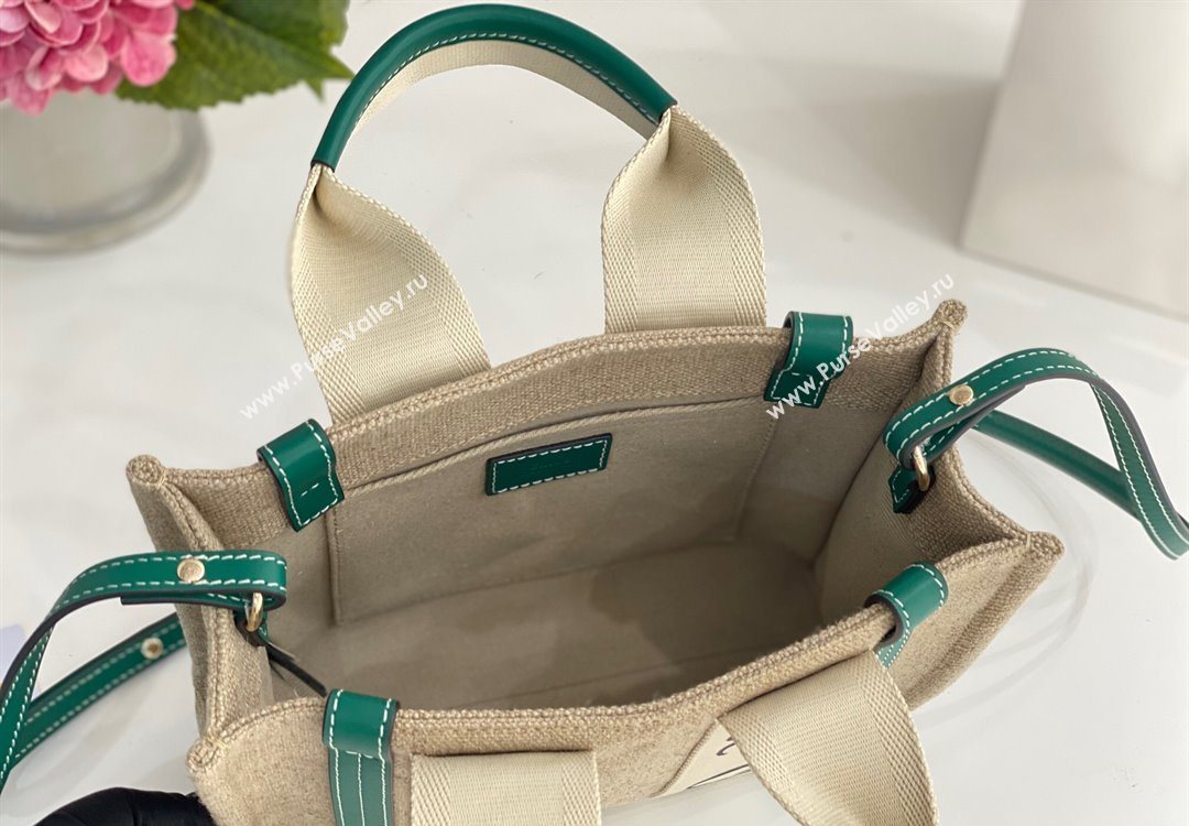 Chloe Small Woody Tote Bag in Linen Canvas and Calfskin Leather Dark Green 2025 1120 (DLA-251120088)