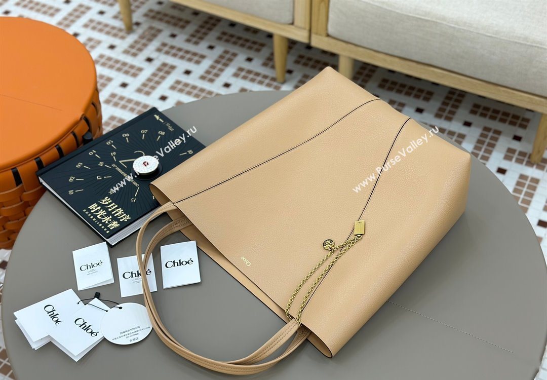 Chloe Large Spin Tote Bag in Grained Leather Beige 2025 1120 (DLA-251120046)