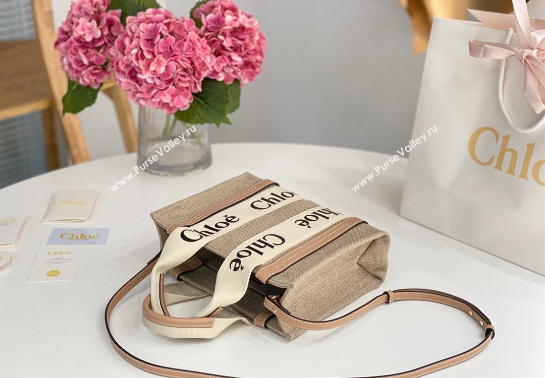 Chloe Small Woody Tote Bag in Linen Canvas and Calfskin Leather Beige 2025 1120 (DLA-251120090)