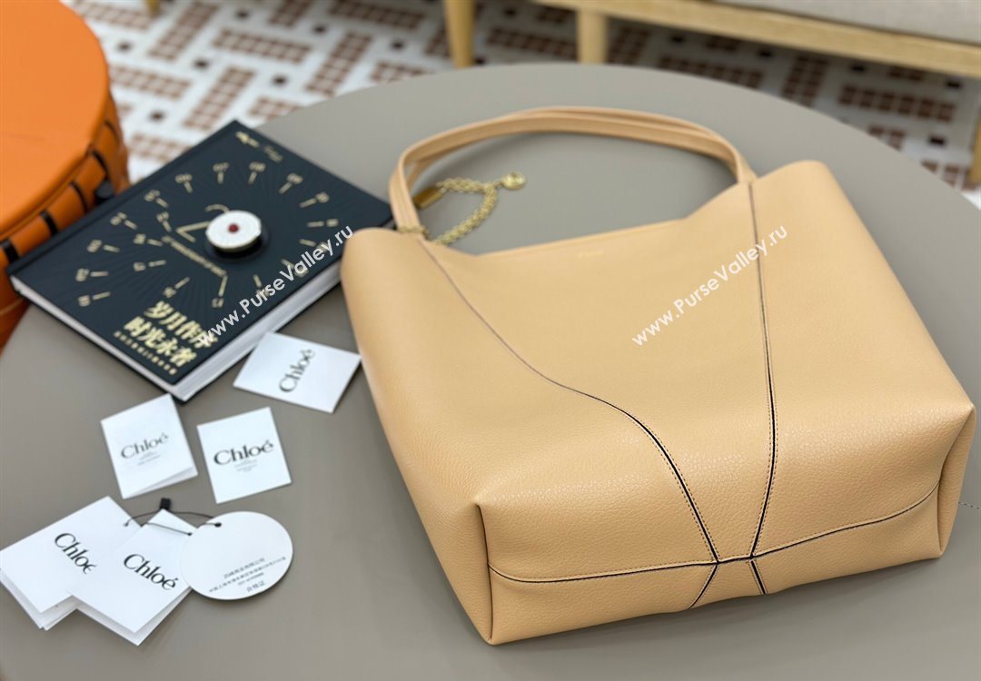 Chloe Large Spin Tote Bag in Grained Leather Beige 2025 1120 (DLA-251120046)