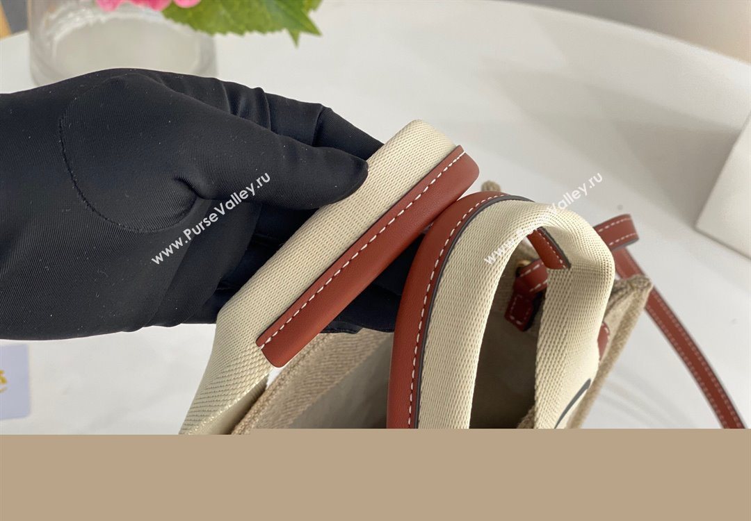 Chloe Small Woody Tote Bag in Linen Canvas and Calfskin Leather Brown 2025 1120 (DLA-251120091)