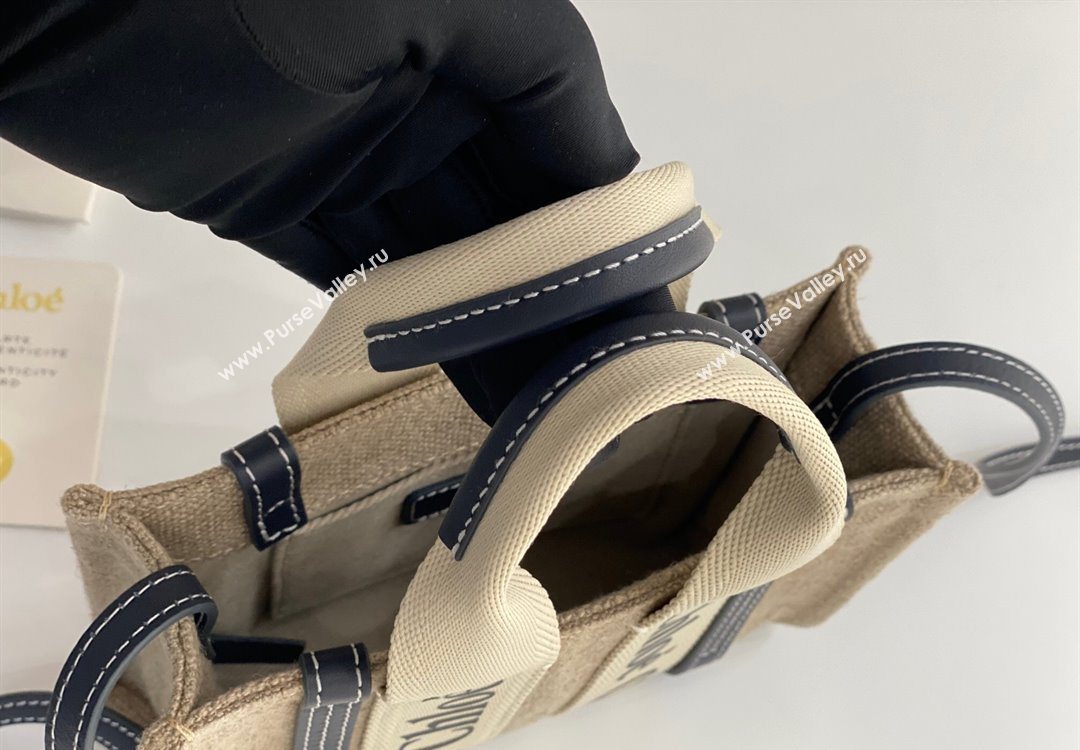 Chloe Mini Woody Tote Bag in Linen Canvas and Calfskin Leather Dark Blue 2025 1120 (DLA-251120092)