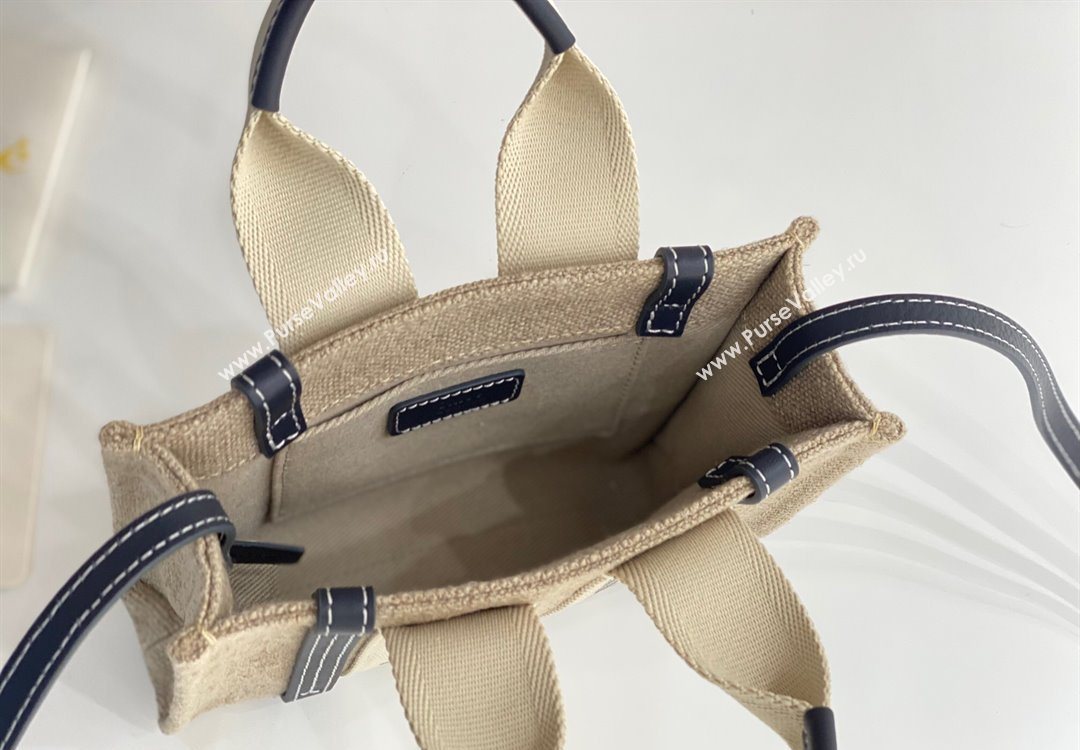 Chloe Mini Woody Tote Bag in Linen Canvas and Calfskin Leather Dark Blue 2025 1120 (DLA-251120092)