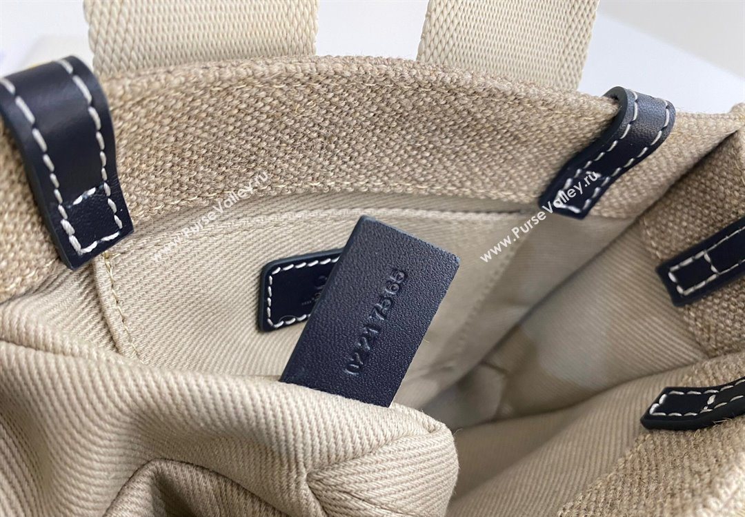 Chloe Mini Woody Tote Bag in Linen Canvas and Calfskin Leather Dark Blue 2025 1120 (DLA-251120092)