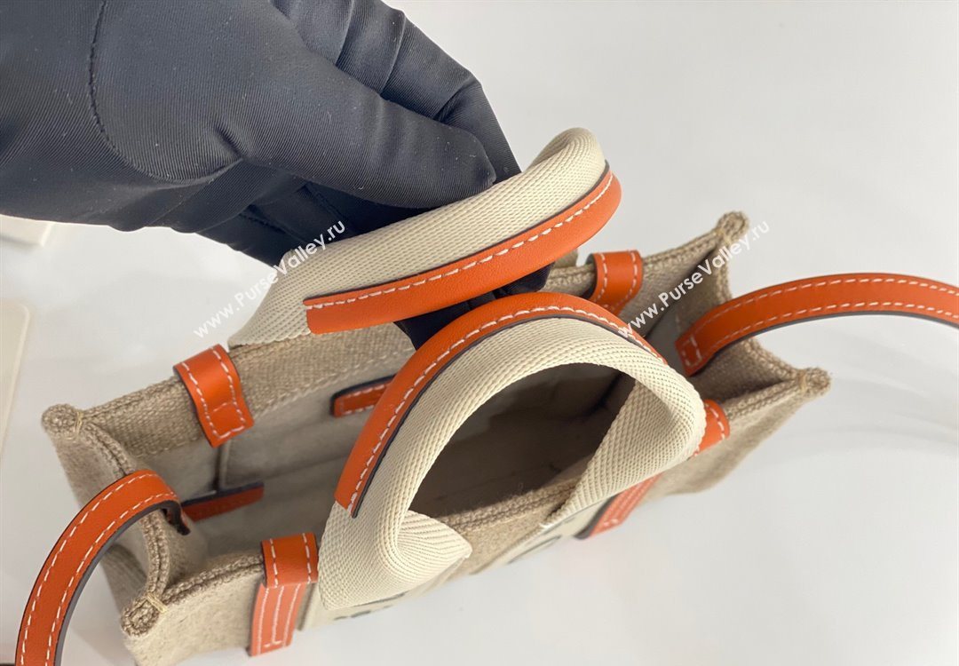 Chloe Mini Woody Tote Bag in Linen Canvas and Calfskin Leather Orange 2025 1120 (DLA-251120094)