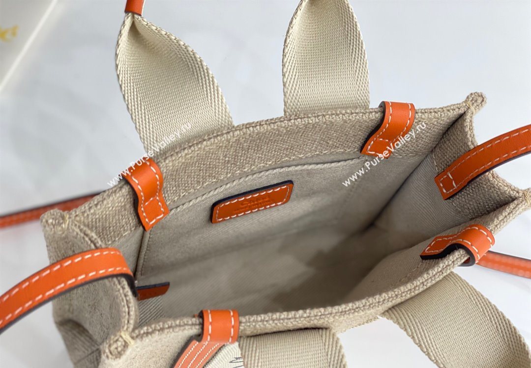 Chloe Mini Woody Tote Bag in Linen Canvas and Calfskin Leather Orange 2025 1120 (DLA-251120094)