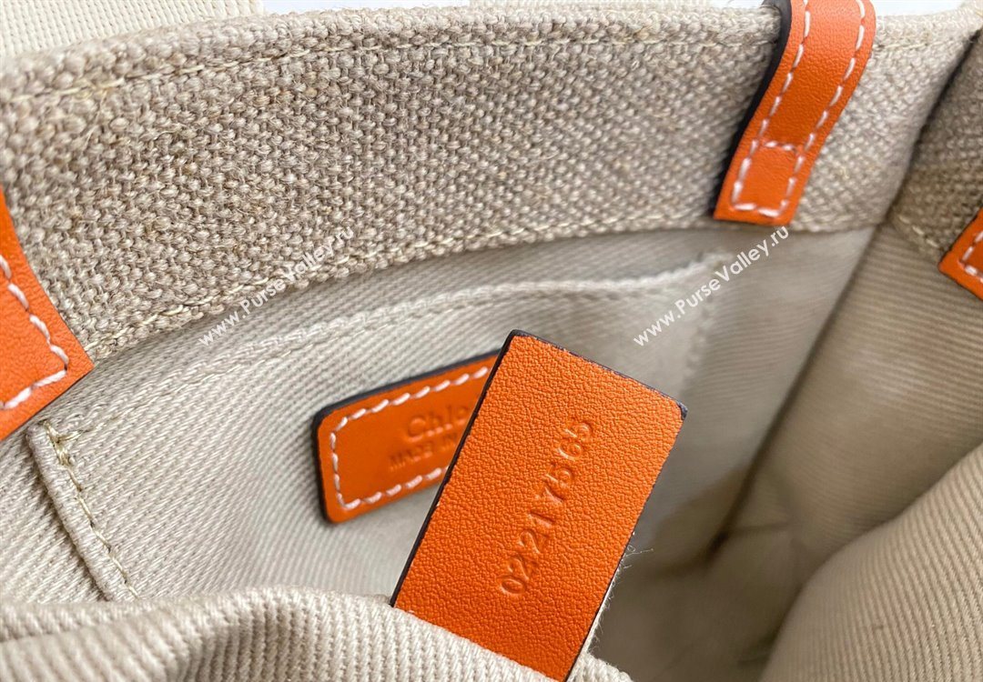 Chloe Mini Woody Tote Bag in Linen Canvas and Calfskin Leather Orange 2025 1120 (DLA-251120094)
