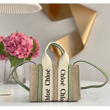Chloe Mini Woody Tote Bag in Linen Canvas and Calfskin Leather Light Green 2025 1120 (DLA-251120095)