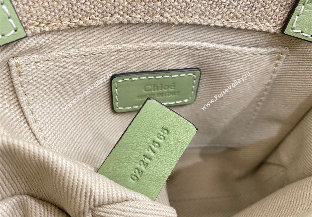 Chloe Mini Woody Tote Bag in Linen Canvas and Calfskin Leather Light Green 2025 1120 (DLA-251120095)