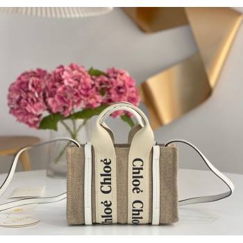 Chloe Mini Woody Tote Bag in Linen Canvas and Calfskin Leather White 2025 1120 (DLA-251120096)