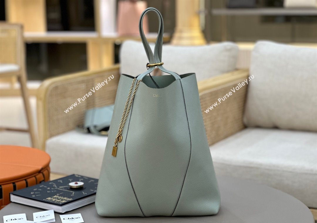 Chloe Large Spin Tote Bag in Grained Leather Green 2025 1120 (DLA-251120047)