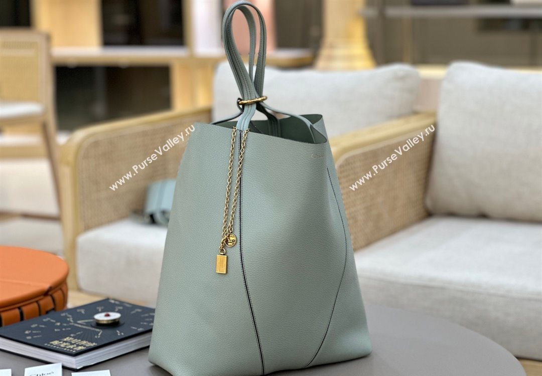 Chloe Large Spin Tote Bag in Grained Leather Green 2025 1120 (DLA-251120047)