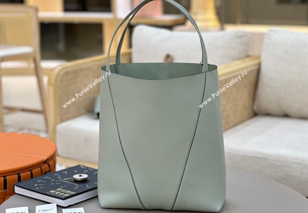 Chloe Large Spin Tote Bag in Grained Leather Green 2025 1120 (DLA-251120047)