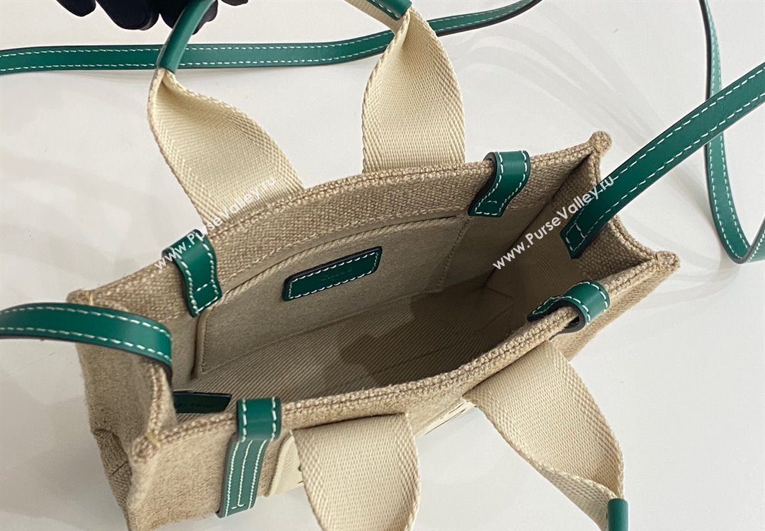 Chloe Mini Woody Tote Bag in Linen Canvas and Calfskin Leather Dark Green 2025 1120 (DLA-251120098)