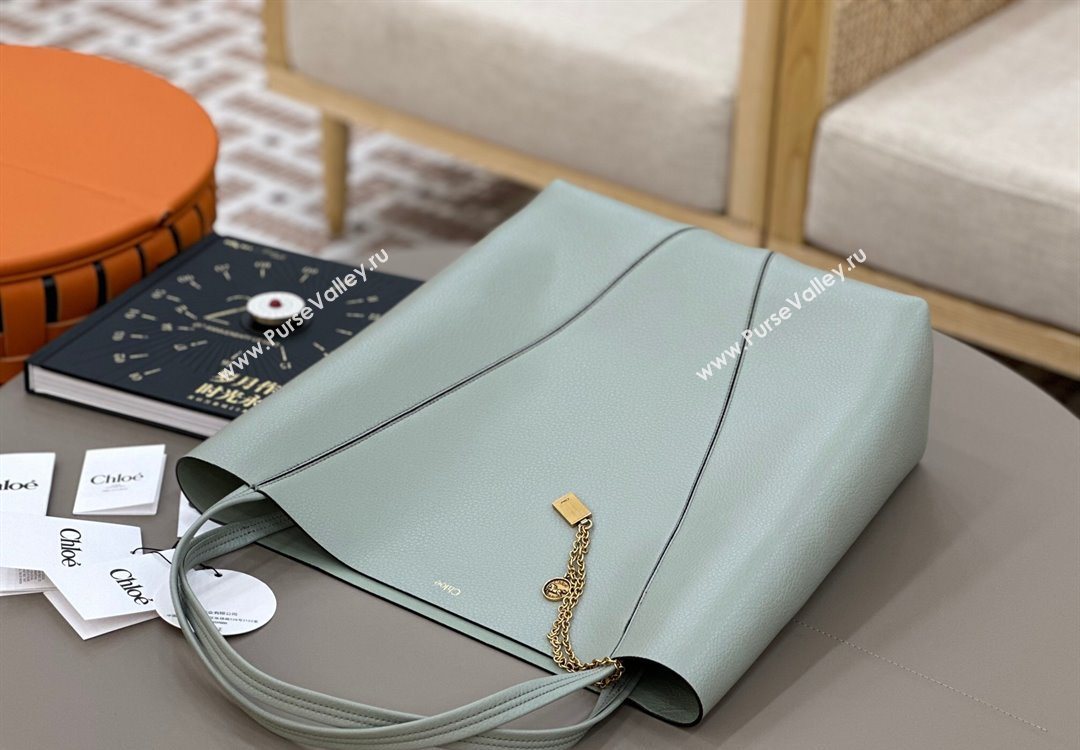 Chloe Large Spin Tote Bag in Grained Leather Green 2025 1120 (DLA-251120047)