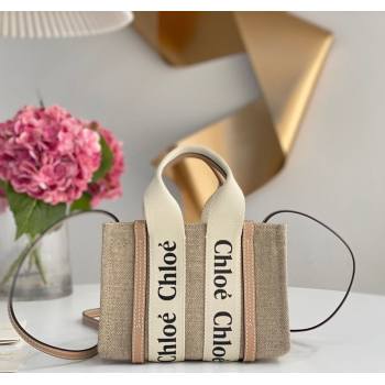 Chloe Mini Woody Tote Bag in Linen Canvas and Calfskin Leather Beige 2025 1120 (DLA-251120100)