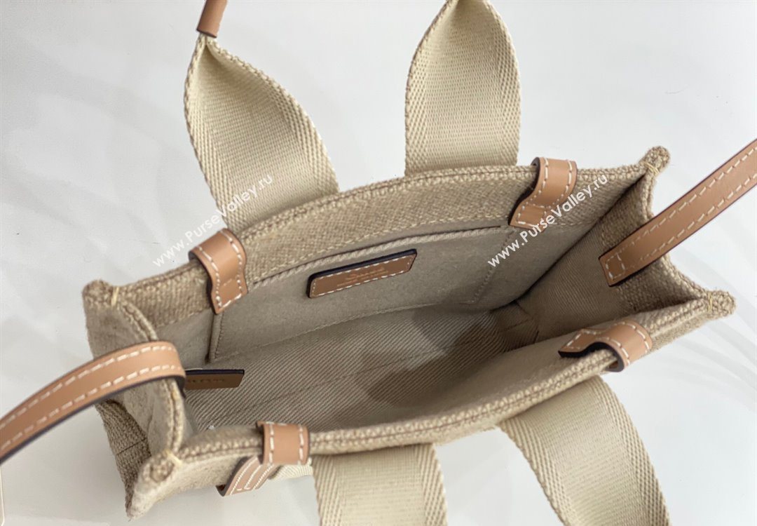 Chloe Mini Woody Tote Bag in Linen Canvas and Calfskin Leather Beige 2025 1120 (DLA-251120100)